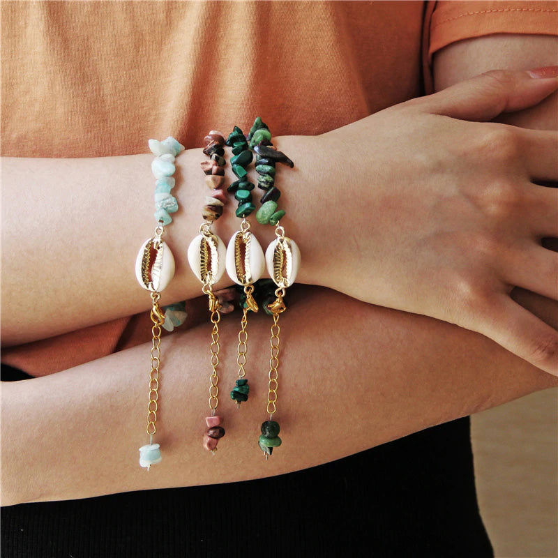 Natural Stone and Seashell Bracelet with Golden Details