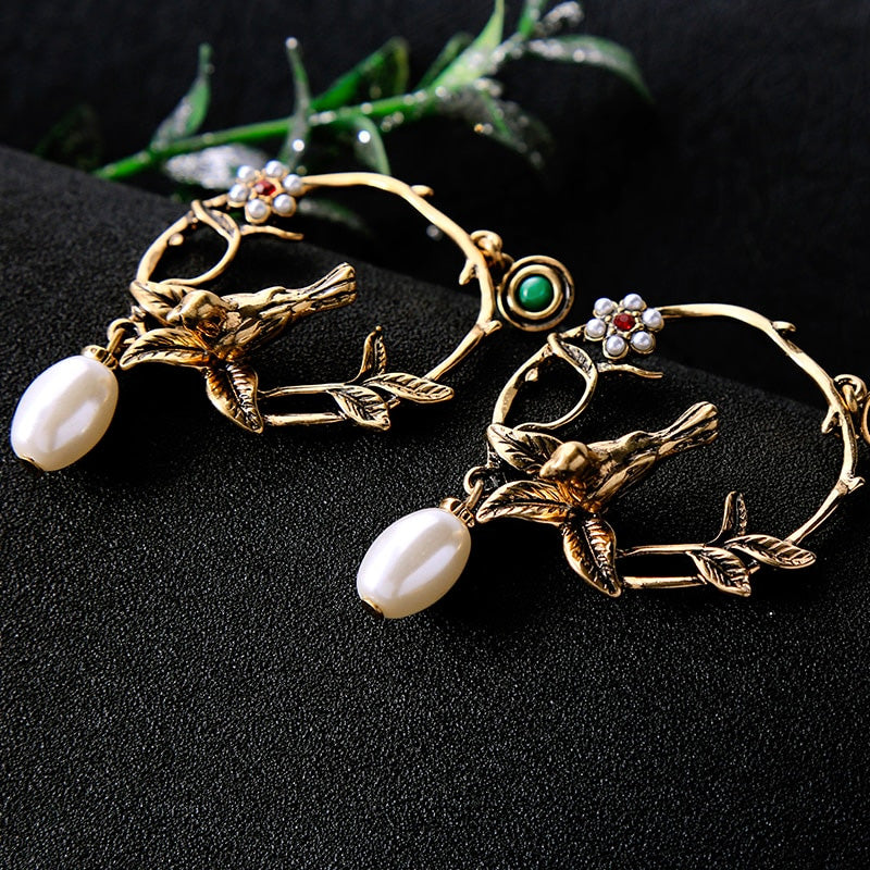 Vintage Bird Hoop Earrings