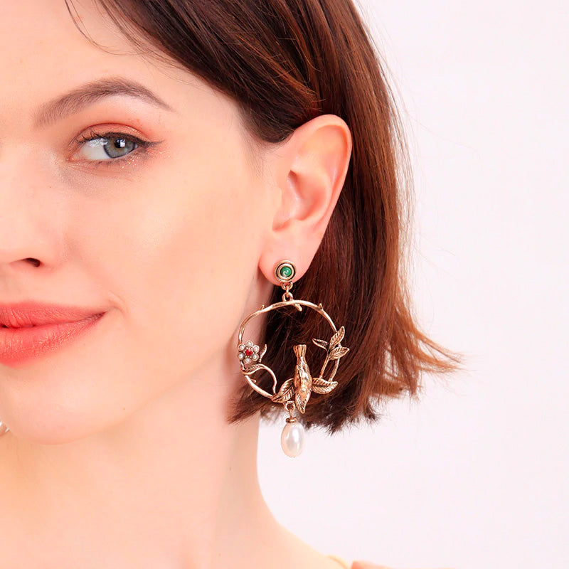 Vintage Bird Hoop Earrings